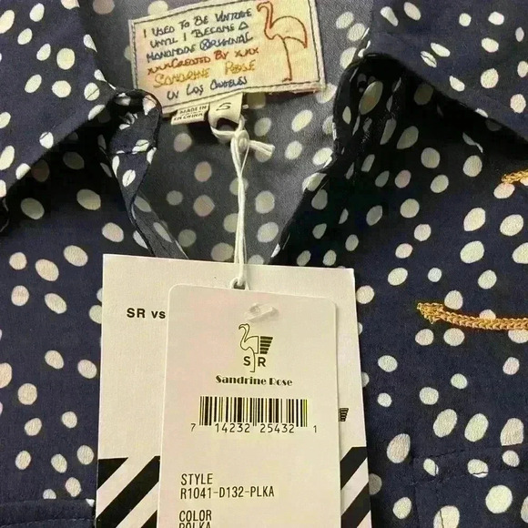 Free People X Sandrine Rose Navy Polka Dot Anchor Button Down -Small NWT - Picture 6 of 7
